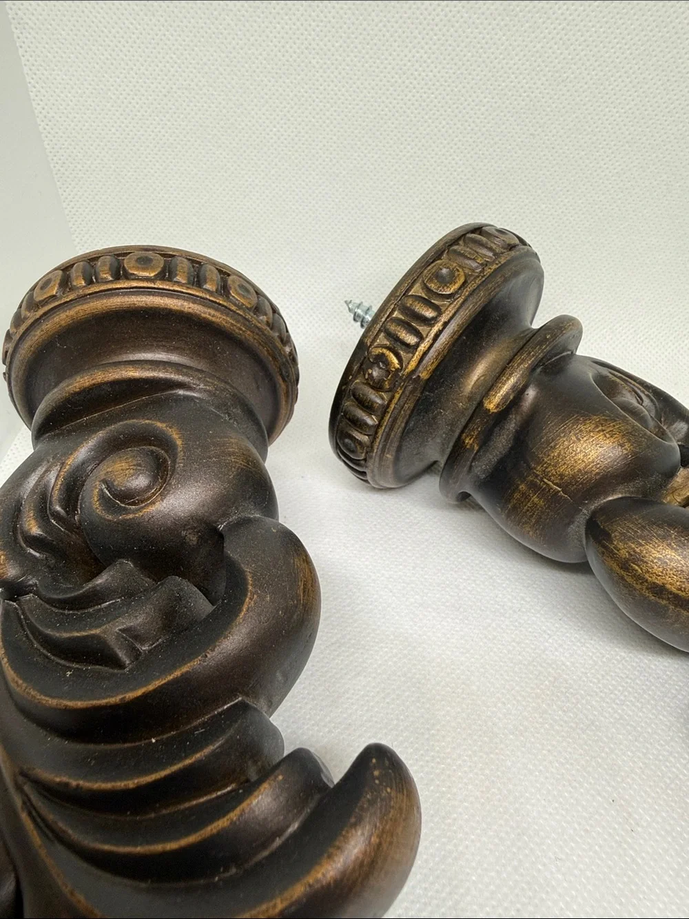 Antique Bronze Finials - Decorative Pair- set of 2- resin with attached screws